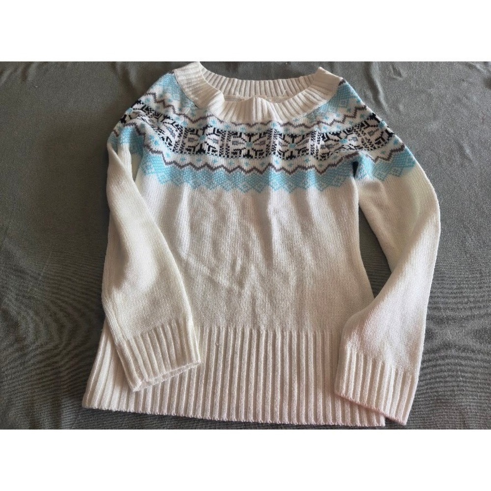 Op Ocean Pacific Womens Fair Isle Crewneck Sweater White Blue Size Small (3/5)